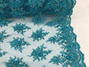 Turquoise Hand Beaded Embroidered Floral Fabric Lace Bridal Wedding Designs By The Yard