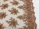 Peach Beaded Embroidered Floral Fabric Lace Bridal Wedding Designs By The Yard