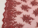 Coral Beaded Embroidered Floral Fabric Lace Bridal Wedding Designs By The Yard