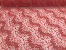 Coral Pink - Beaded Embroidery Wavy Flower Pattern Fabric Lace Elegant Dress Fabric By The Yard