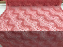 Coral Pink - Beaded Embroidery Wavy Flower Pattern Fabric Lace Elegant Dress Fabric By The Yard