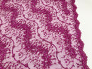 Magenta - Beaded Embroidery Wavy Flower Pattern Fabric Lace Elegant Dress Fabric By The Yard