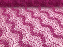 Magenta - Beaded Embroidery Wavy Flower Pattern Fabric Lace Elegant Dress Fabric By The Yard
