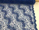 Royal Blue - Beaded Embroidery Wavy Flower Pattern Fabric Lace Elegant Dress Fabric By The Yard