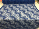 Royal Blue - Beaded Embroidery Wavy Flower Pattern Fabric Lace Elegant Dress Fabric By The Yard