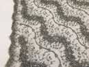 Silver - Beaded Embroidery Wavy Flower Pattern Fabric Lace Elegant Dress Fabric By The Yard