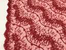 Red - Beaded Embroidery Wavy Flower Pattern Fabric Lace Elegant Dress Fabric By The Yard