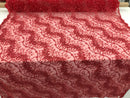 Red - Beaded Embroidery Wavy Flower Pattern Fabric Lace Elegant Dress Fabric By The Yard