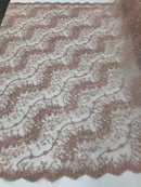 Blush - Beaded Embroidery Wavy Flower Pattern Fabric Lace Elegant Dress Fabric By The Yard