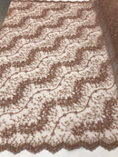 Mauve - Beaded Embroidery Wavy Flower Pattern Fabric Lace Elegant Dress Fabric By The Yard