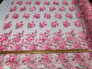 3D Embroided Flower Pattern Fabric with Two Tone Leaf Color - Pink - Elegant 3D Flowers By The Yard
