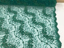 Green - Beaded Embroidery Wavy Flower Pattern Fabric Lace Elegant Dress Fabric By The Yard