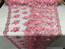 3D Embroided Flower Pattern Fabric with Two Tone Leaf Color - Pink - Elegant 3D Flowers By The Yard
