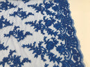 Royal Blue - Floral Hand Beaded Embroidered Pattern Bridal Lace Wedding Fabric Sold by The Yard