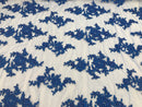 Royal Blue - Floral Hand Beaded Embroidered Pattern Bridal Lace Wedding Fabric Sold by The Yard