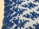 Royal Blue - Floral Hand Beaded Embroidered Pattern Bridal Lace Wedding Fabric Sold by The Yard