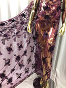 3D Embroided Flower Pattern Fabric with Two Tone Leaf Color Purple - Elegant 3D Flowers By The Yard