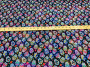 Sugar Skull Fabric - Black Glitter - Sugar Skull Day of The Dead Spandex Fabric By Yard