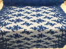Royal Blue - Floral Hand Beaded Embroidered Pattern Bridal Lace Wedding Fabric Sold by The Yard