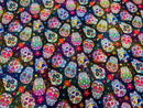 Sugar Skull Fabric - Black Glitter - Sugar Skull Day of The Dead Spandex Fabric By Yard