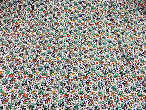 Sugar Skull Print - Lilac - Sugar Skull Day of The Dead Dia De Los Muertos Spandex Fabric By Yard