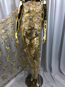 3D Embroided Flower Pattern Fabric with Two Tone Leaf Color Cream - Elegant 3D Flowers By The Yard