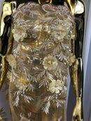 3D Embroided Flower Pattern Fabric with Two Tone Leaf Color Cream - Elegant 3D Flowers By The Yard