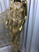 3D Embroided Flower Pattern Fabric with Two Tone Leaf Color Cream - Elegant 3D Flowers by The Yard