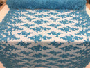Turquoise - Floral Hand Beaded Embroidered Pattern Bridal Lace Wedding Fabric Sold by The Yard