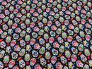 Sugar Skull Print - Black - Sugar Skull Day of The Dead Dia De Los Muertos Spandex Fabric By Yard
