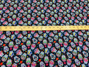Sugar Skull Print - Black - Sugar Skull Day of The Dead Dia De Los Muertos Spandex Fabric By Yard