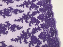 Lilac - Floral Hand Beaded Embroidered Pattern Bridal Lace Wedding Fabric Sold by The Yard