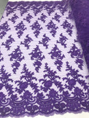 Lilac - Floral Hand Beaded Embroidered Pattern Bridal Lace Wedding Fabric Sold by The Yard