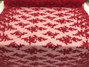 Red - Floral Hand Beaded Embroidered Pattern Bridal Lace Wedding Fabric Sold by The Yard