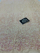 4 Way Stretch Fabric - Iridescent Clear Pink - Sequins Design on Spandex Mesh Fashion Fabric