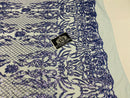 4 Way Stretch Fabric - Blue - Sequins Design on Spandex Mesh Fashion Fabric