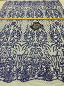 4 Way Stretch Fabric - Blue - Sequins Design on Spandex Mesh Fashion Fabric