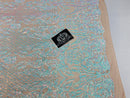 4 Way Stretch Fabric - Iridescent Aqua/ Pink - Sequins Design on Spandex Mesh Fashion Fabric