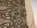 Iridescent - Champagne - 4 Way Stretch Sequins Damask Pattern Fabric  - Sold By The Yard
