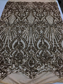 Iridescent - Champagne - 4 Way Stretch Sequins Damask Pattern Fabric  - Sold By The Yard