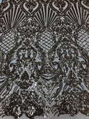 Iridescent - Champagne - 4 Way Stretch Sequins Damask Pattern Fabric  - Sold By The Yard