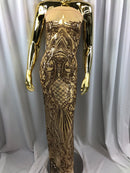 Iridescent - Champagne - 4 Way Stretch Sequins Damask Pattern Fabric  - Sold By The Yard