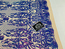 4 Way Stretch Fabric - Iridescent Lavender - Sequins Design on Spandex Mesh Fashion Fabric