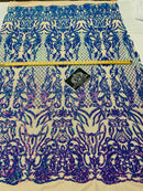 4 Way Stretch Fabric - Iridescent Lavender - Sequins Design on Spandex Mesh Fashion Fabric