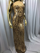 Iridescent - Champagne - 4 Way Stretch Sequins Damask Pattern Fabric  - Sold By The Yard