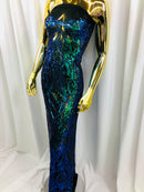 Iridescent - Blue/Green - 4 Way Stretch Sequins Damask Pattern Fabric  - Sold By The Yard