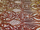 Iridescent - Orange Nude - 4 Way Stretch Sequins Damask Pattern Fabric By Yard