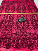 4 Way Stretch Fabric - Fuschia - Sequins Design on Spandex Mesh Fashion Fabric