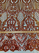 Iridescent - Orange Nude - 4 Way Stretch Sequins Damask Pattern Fabric By Yard