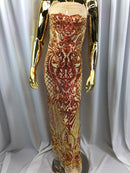 Iridescent - Orange Nude - 4 Way Stretch Sequins Damask Pattern Fabric By Yard